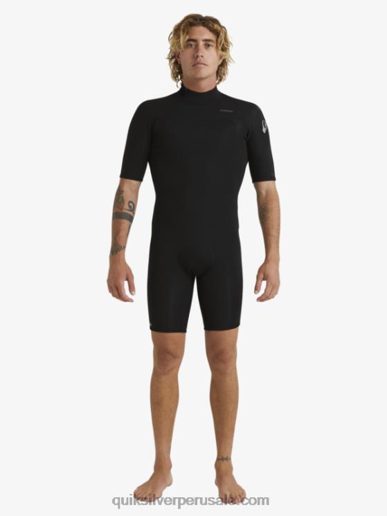 Quiksilver N8LNT1432 hombres negro Traje de primavera de manga corta con cremallera trasera para sesiones diarias de 2/2 mm