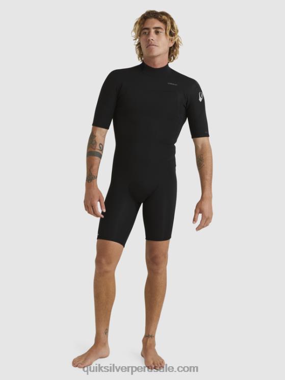 Quiksilver N8LNT1432 hombres negro Traje de primavera de manga corta con cremallera trasera para sesiones diarias de 2/2 mm