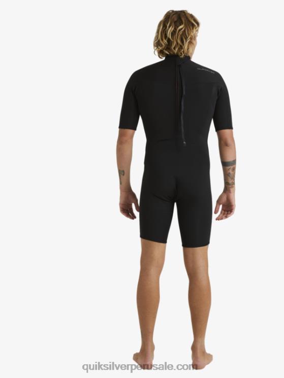 Quiksilver N8LNT1432 hombres negro Traje de primavera de manga corta con cremallera trasera para sesiones diarias de 2/2 mm