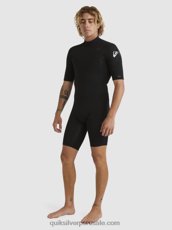 Quiksilver N8LNT1432 hombres negro Traje de primavera de manga corta con cremallera trasera para sesiones diarias de 2/2 mm