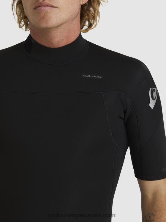 Quiksilver N8LNT1432 hombres negro Traje de primavera de manga corta con cremallera trasera para sesiones diarias de 2/2 mm
