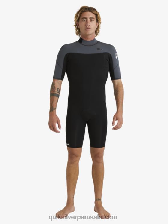 Quiksilver N8LNT1433 hombres negro/bronce Traje de primavera de manga corta con cremallera trasera para sesiones diarias de 2/2 mm