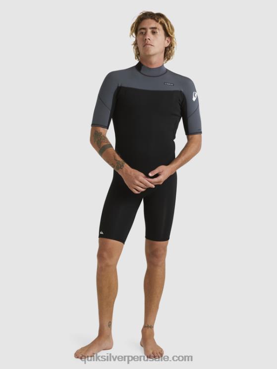 Quiksilver N8LNT1433 hombres negro/bronce Traje de primavera de manga corta con cremallera trasera para sesiones diarias de 2/2 mm