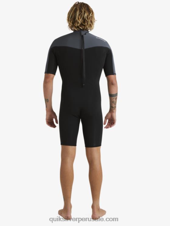 Quiksilver N8LNT1433 hombres negro/bronce Traje de primavera de manga corta con cremallera trasera para sesiones diarias de 2/2 mm