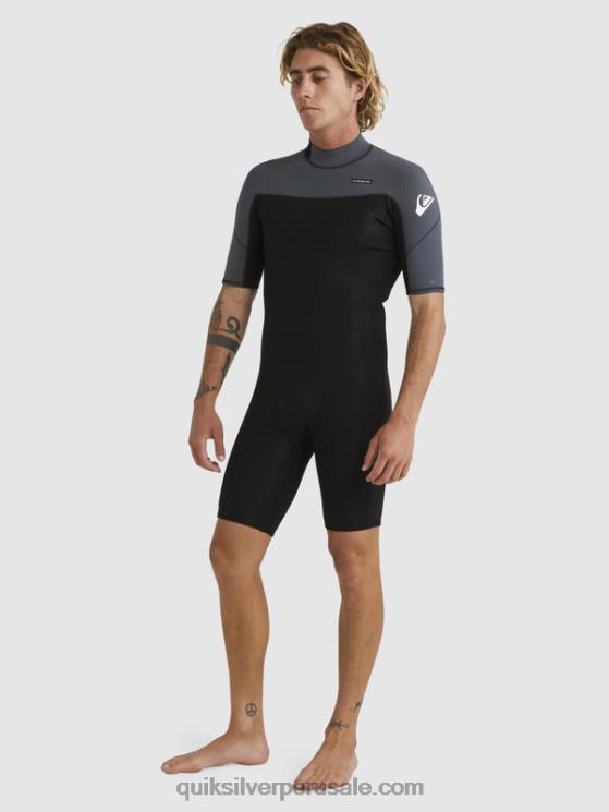 Quiksilver N8LNT1433 hombres negro/bronce Traje de primavera de manga corta con cremallera trasera para sesiones diarias de 2/2 mm