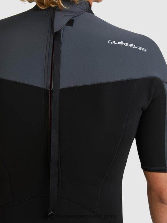 Quiksilver N8LNT1433 hombres negro/bronce Traje de primavera de manga corta con cremallera trasera para sesiones diarias de 2/2 mm