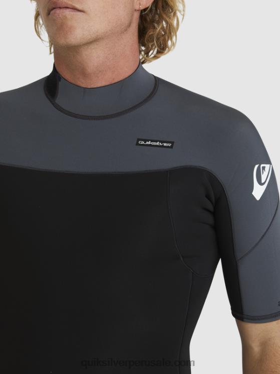 Quiksilver N8LNT1433 hombres negro/bronce Traje de primavera de manga corta con cremallera trasera para sesiones diarias de 2/2 mm