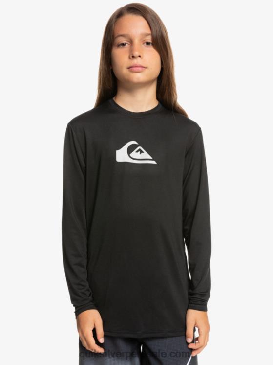 Quiksilver N8LNT2117 Niños negro 8-16 camiseta de surf de manga larga para niños con racha sólida de manga larga para niños