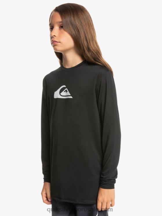Quiksilver N8LNT2117 Niños negro 8-16 camiseta de surf de manga larga para niños con racha sólida de manga larga para niños