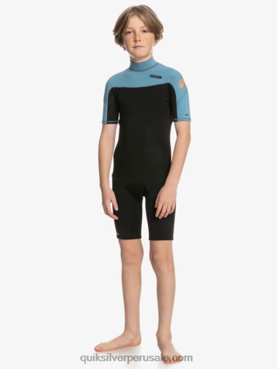 Quiksilver N8LNT2041 Niños negro/azul provincial 8-16 2/2 mm sesiones diarias traje de primavera de manga corta con cremallera trasera