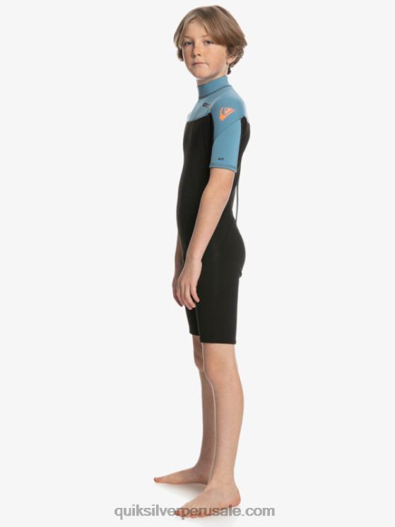 Quiksilver N8LNT2041 Niños negro/azul provincial 8-16 2/2 mm sesiones diarias traje de primavera de manga corta con cremallera trasera