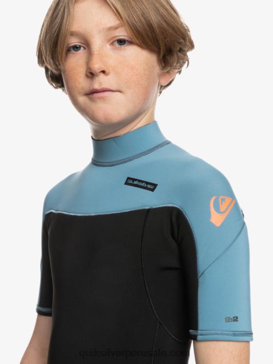 Quiksilver N8LNT2041 Niños negro/azul provincial 8-16 2/2 mm sesiones diarias traje de primavera de manga corta con cremallera trasera