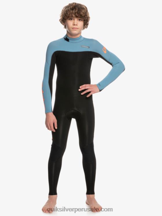 Quiksilver N8LNT2223 Niños negro/azul provincial 8-16 Traje de neopreno con cremallera en la espalda para sesiones diarias de 3/2 mm