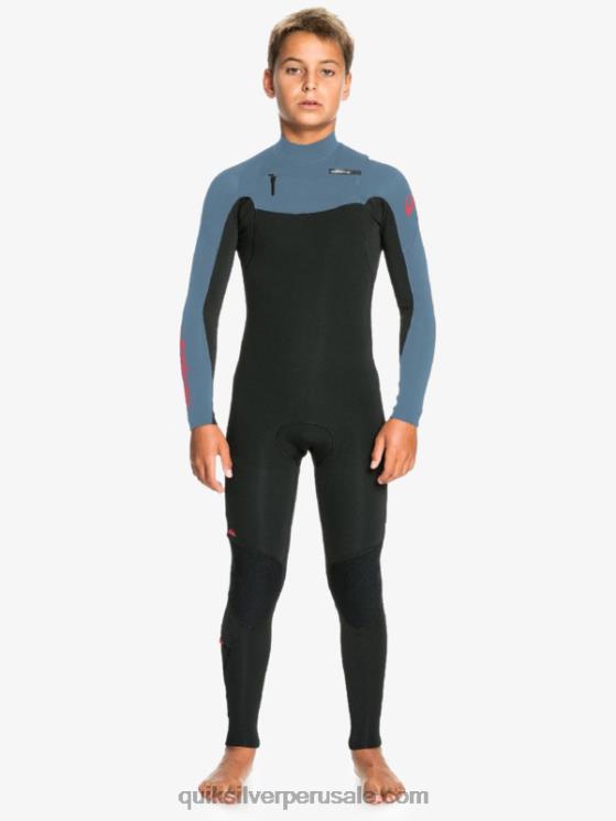Quiksilver N8LNT2226 Niños negro/azul provincial 8-16 4/3 sesiones diarias traje de neopreno con cremallera trasera
