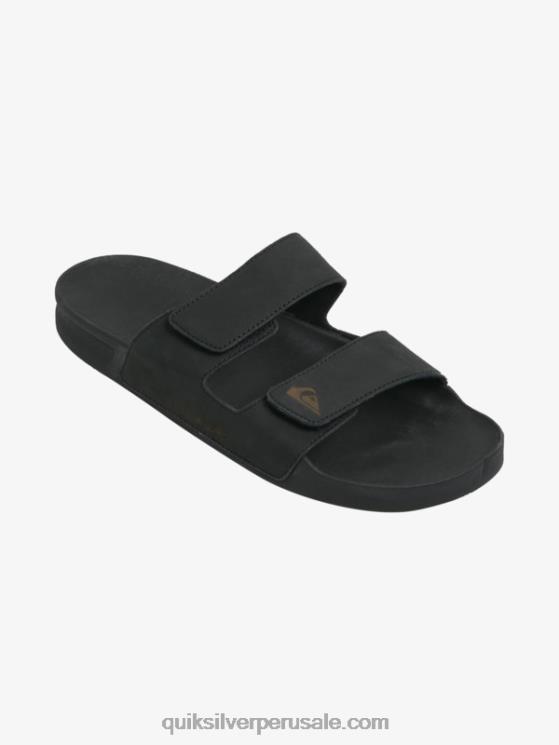 Quiksilver N8LNT1286 hombres negro sandalias rivi de piel con doble ajuste