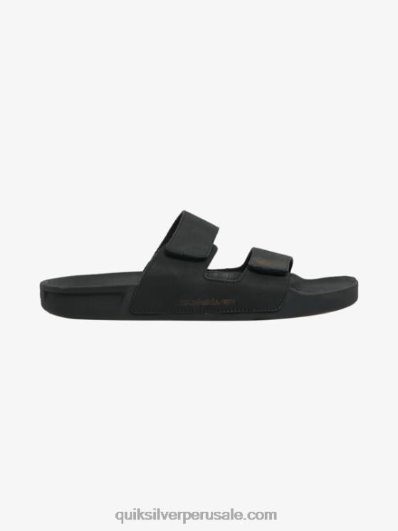 Quiksilver N8LNT1286 hombres negro sandalias rivi de piel con doble ajuste