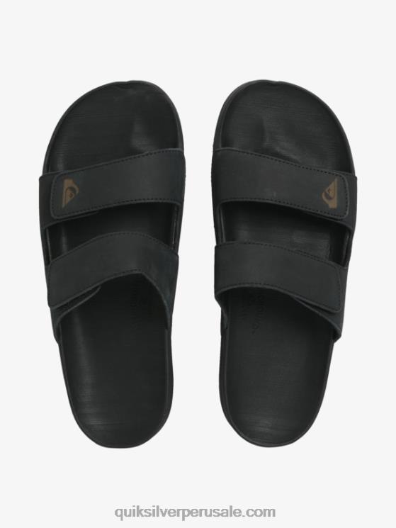 Quiksilver N8LNT1286 hombres negro sandalias rivi de piel con doble ajuste