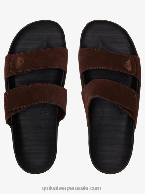 Quiksilver N8LNT1287 hombres marrón/negro sandalias rivi de piel con doble ajuste