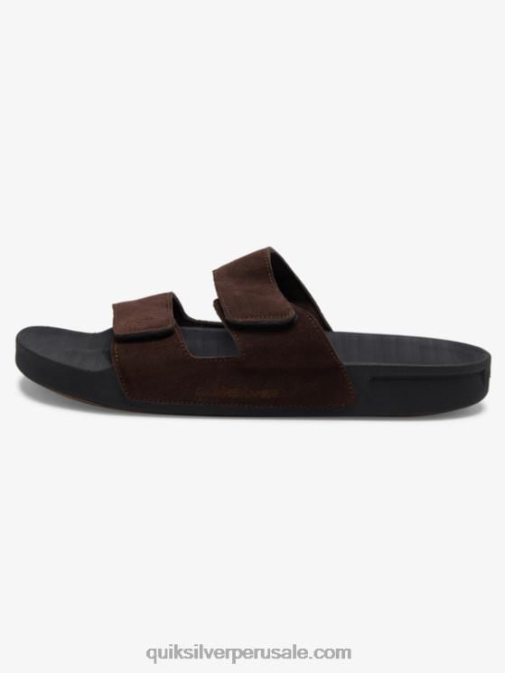 Quiksilver N8LNT1287 hombres marrón/negro sandalias rivi de piel con doble ajuste