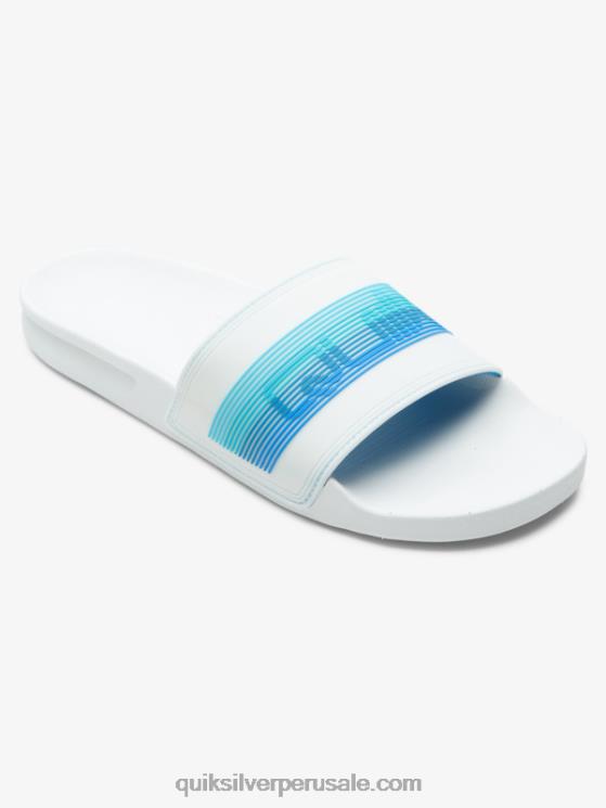 Quiksilver N8LNT686 hombres blanco azul sandalias con tira deslizante Rivi Wordmark