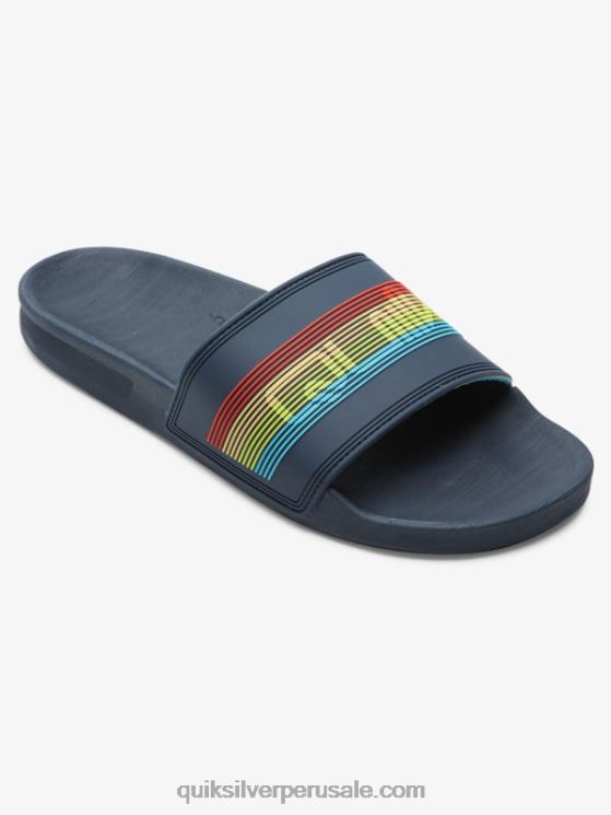 Quiksilver N8LNT688 hombres azul 3 sandalias con tira deslizante Rivi Wordmark