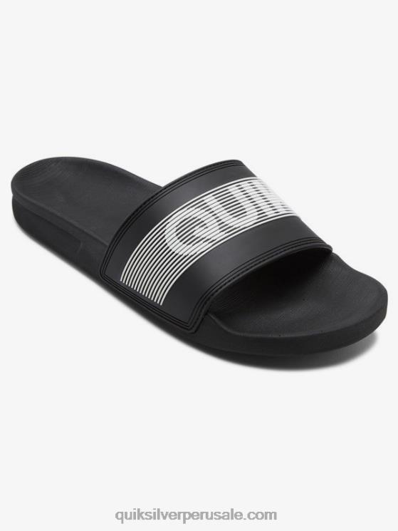 Quiksilver N8LNT689 hombres blanco negro sandalias con tira deslizante Rivi Wordmark