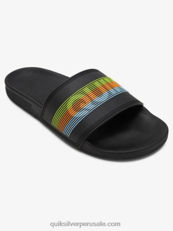 Quiksilver N8LNT693 hombres negro/naranja/azul sandalias con tira deslizante Rivi Wordmark